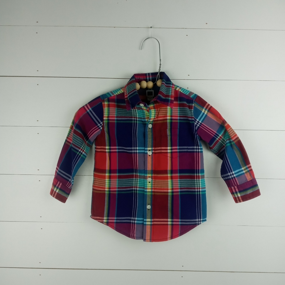 Janie and Jack boys size 18-24 mos colorful plaid button down long sleeve collar